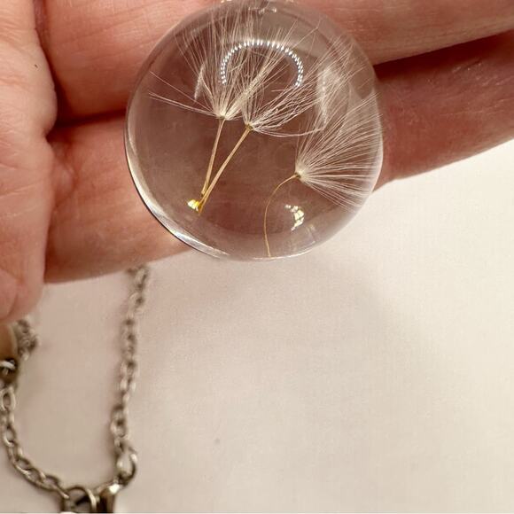 Wish Dandelion Necklace Chain Pendant Seed Fluff Stainless Steel Resin Spring - Picture 5 of 8